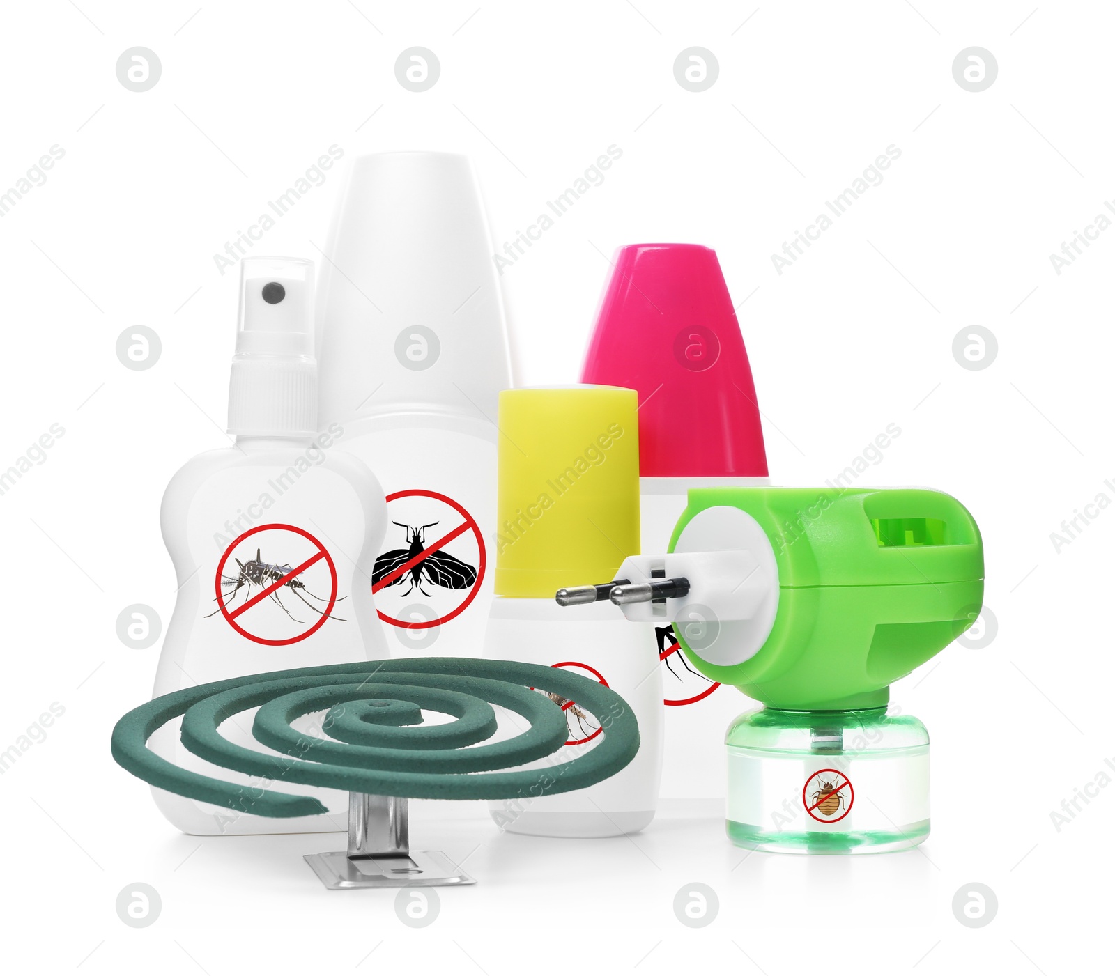 Image of Mosquito coil and other insect repellents isolated on white