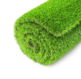 Roll of green artificial grass isolated on white