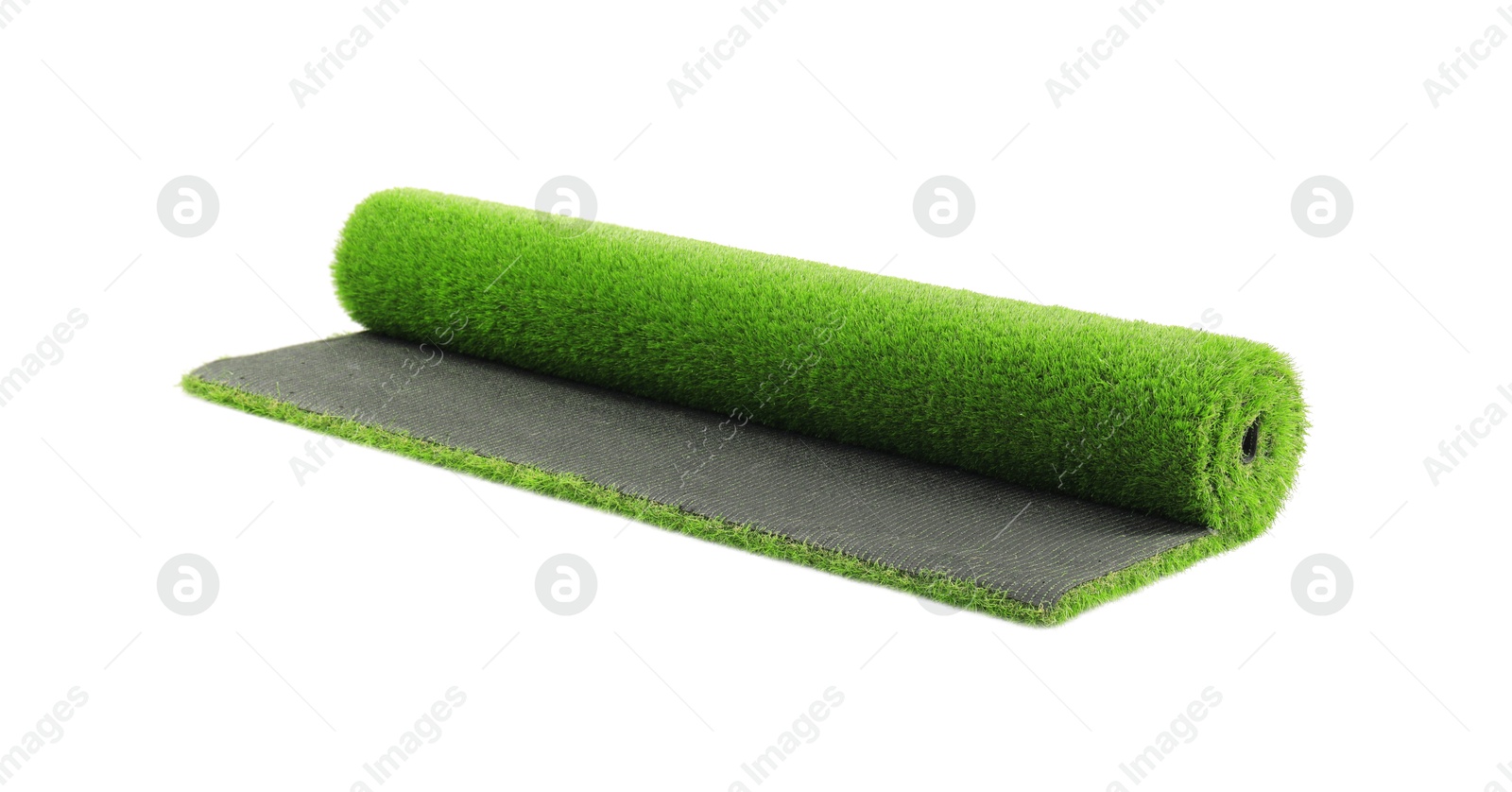 Photo of Roll of green artificial grass isolated on white