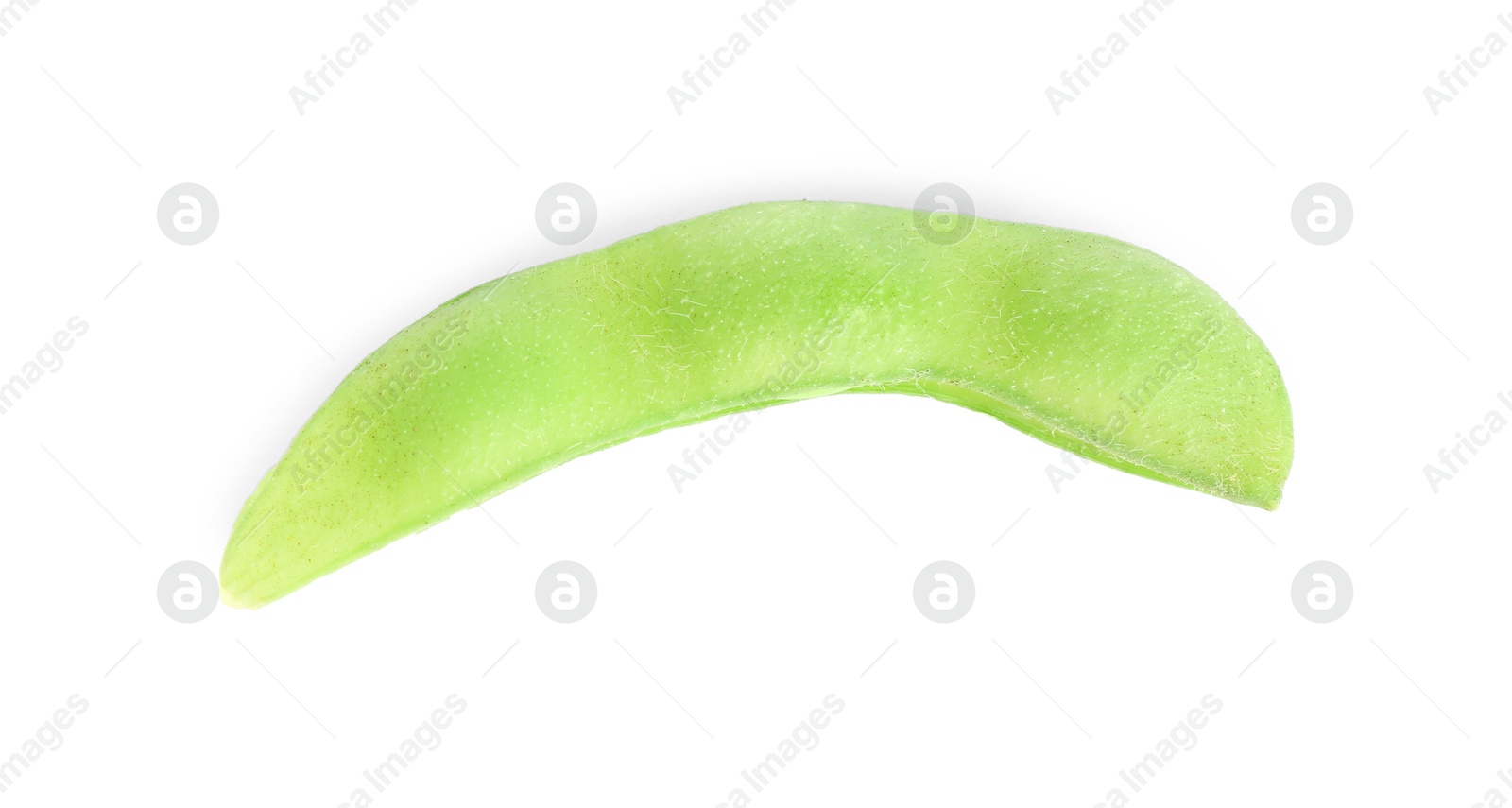 Photo of Raw green edamame pod isolated on white, top view