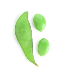 Photo of Raw green edamame pod with soybeans isolated on white