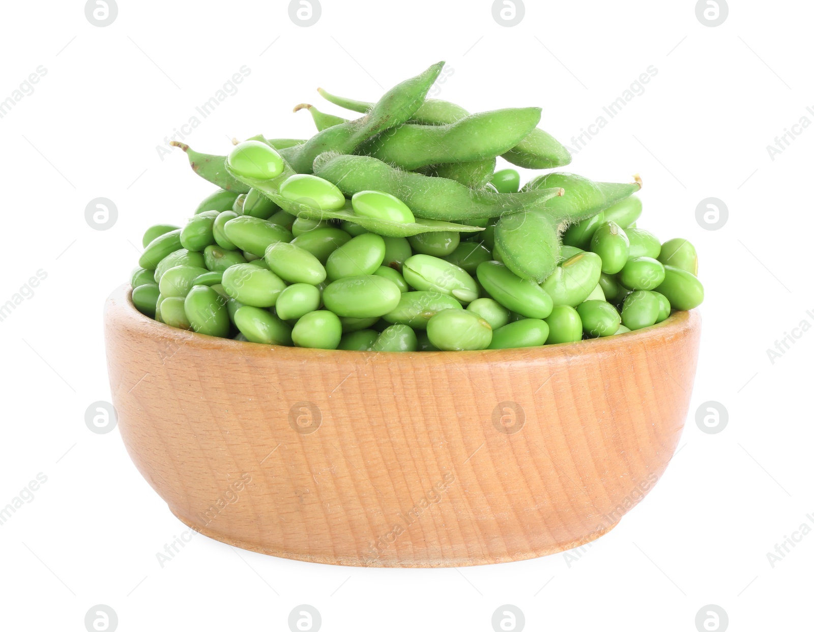 Photo of Raw green edamame soybeans and pods isolated on white