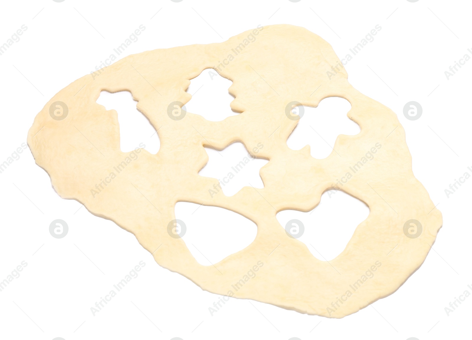 Photo of Raw dough in different shapes isolated on white