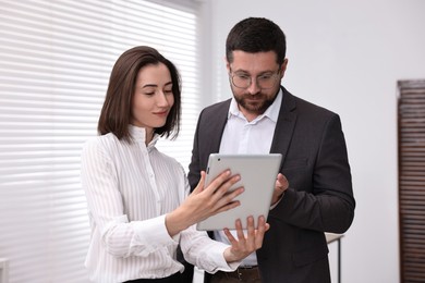 Consultant working with client at table in office