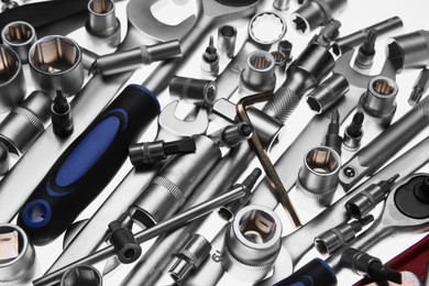 Set of auto mechanic's tools on white background