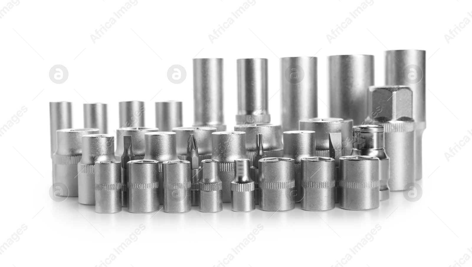 Photo of Set of different sockets isolated on white. Auto mechanic's tools