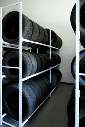 Group of car tires in auto store