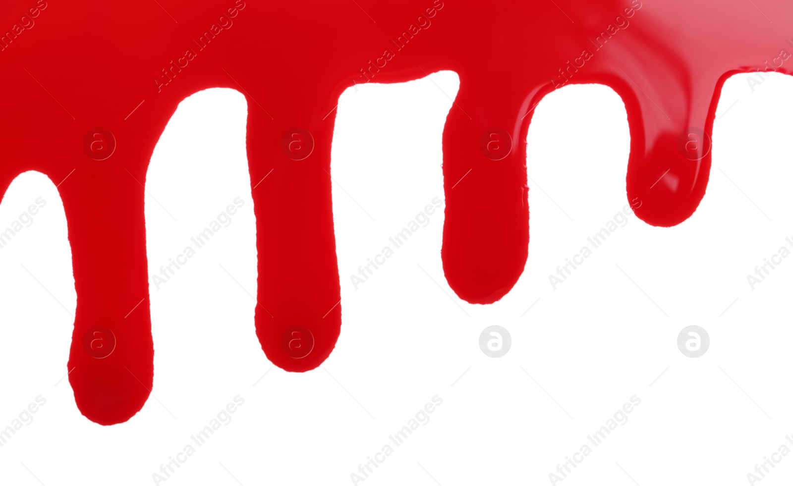 Photo of Spilled red printer ink isolated on white, top view