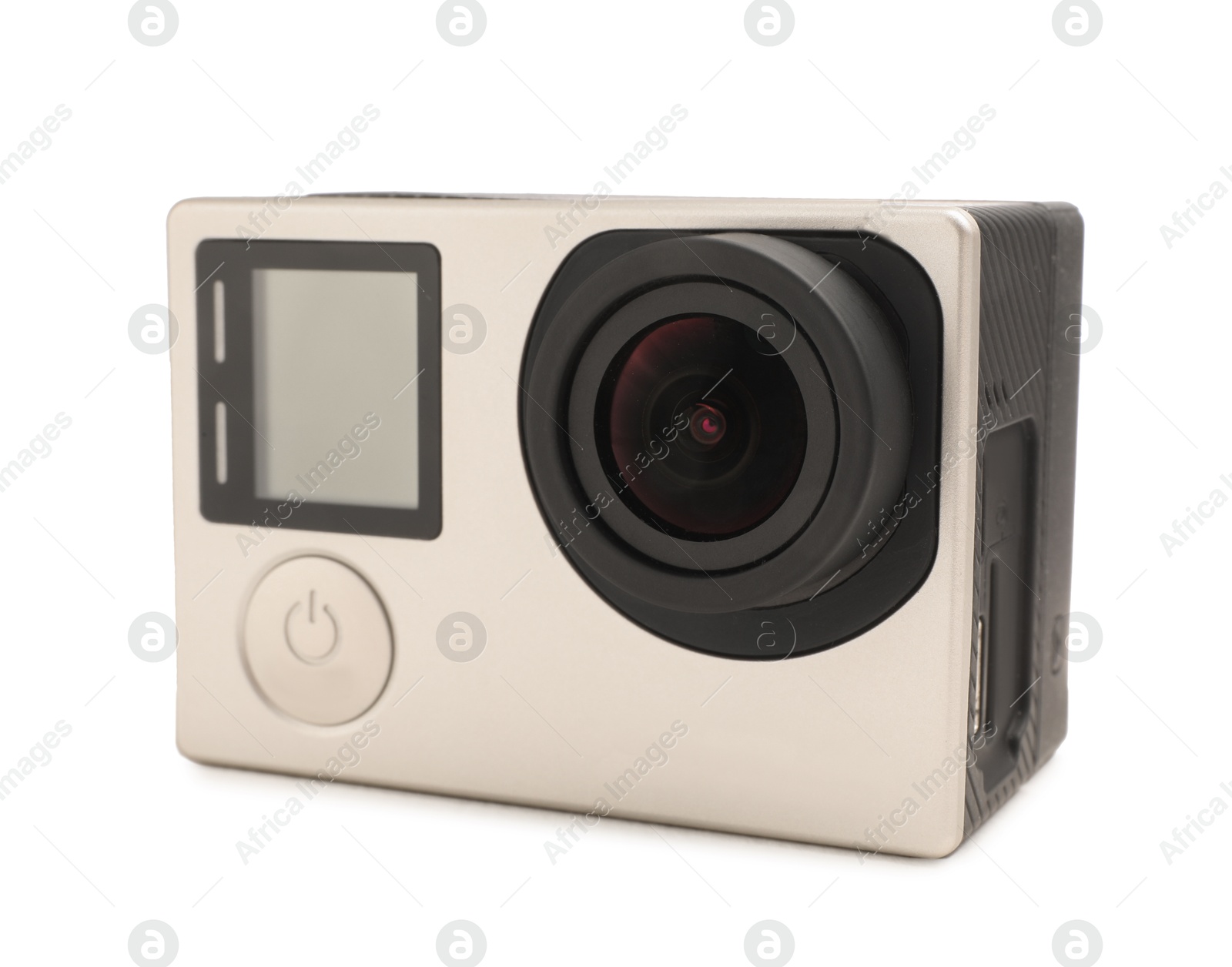 Photo of One modern action camera isolated on white