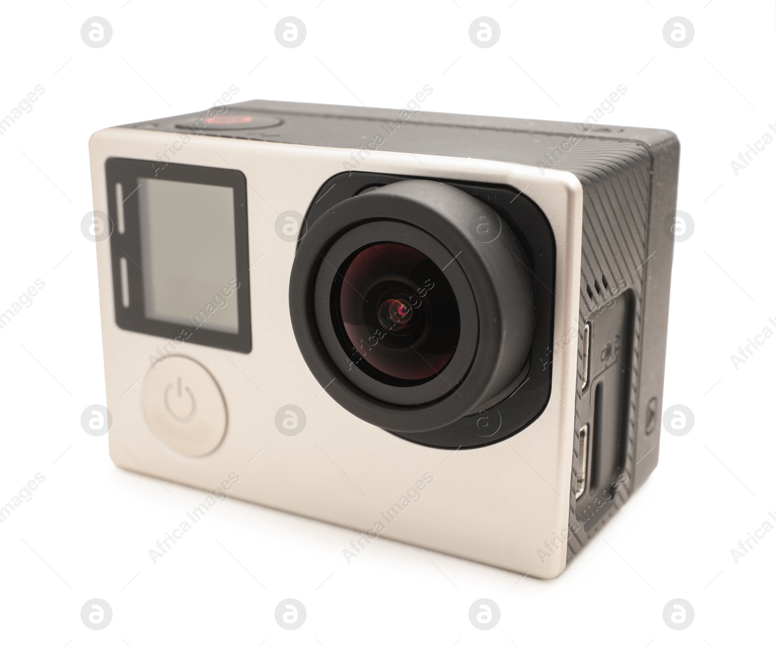 Photo of One modern action camera isolated on white