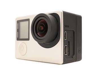 One modern action camera isolated on white