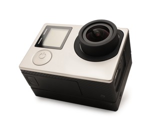 Photo of One modern action camera isolated on white