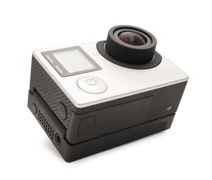 Photo of One modern action camera isolated on white