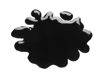 Blot of black printer ink isolated on white, top view