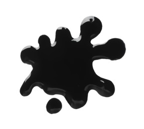 Blot of black printer ink isolated on white, top view