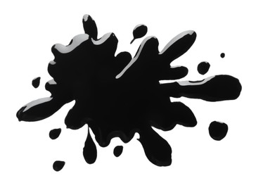 Blot of black printer ink isolated on white, top view