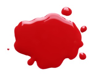 Blot of red printer ink isolated on white, top view