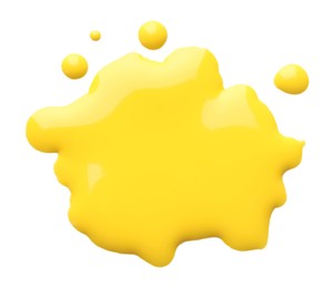 Photo of Blot of yellow printer ink isolated on white, top view