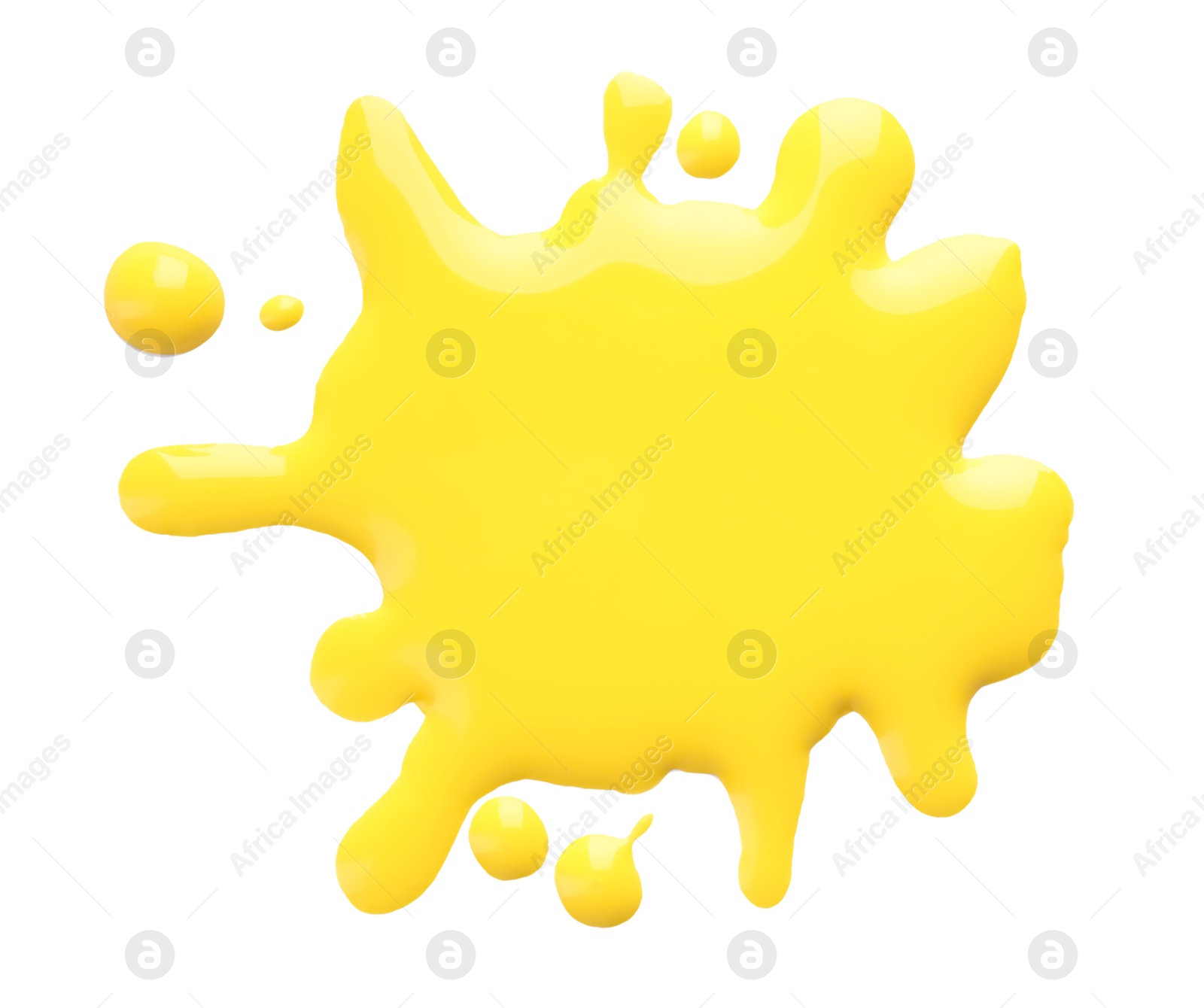 Photo of Blot of yellow printer ink isolated on white, top view