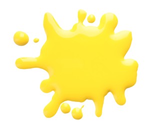 Blot of yellow printer ink isolated on white, top view