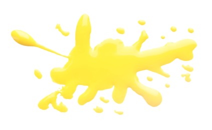 Photo of Blot of yellow printer ink isolated on white, top view