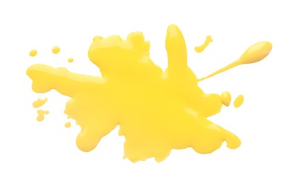 Blot of yellow printer ink isolated on white, top view