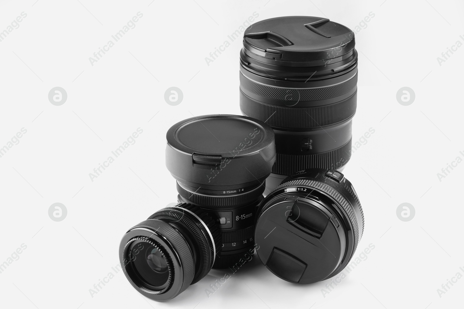 Photo of Camera lens on white background. Photographer's equipment