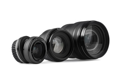 Photo of Camera lens isolated on white. Photographer's equipment