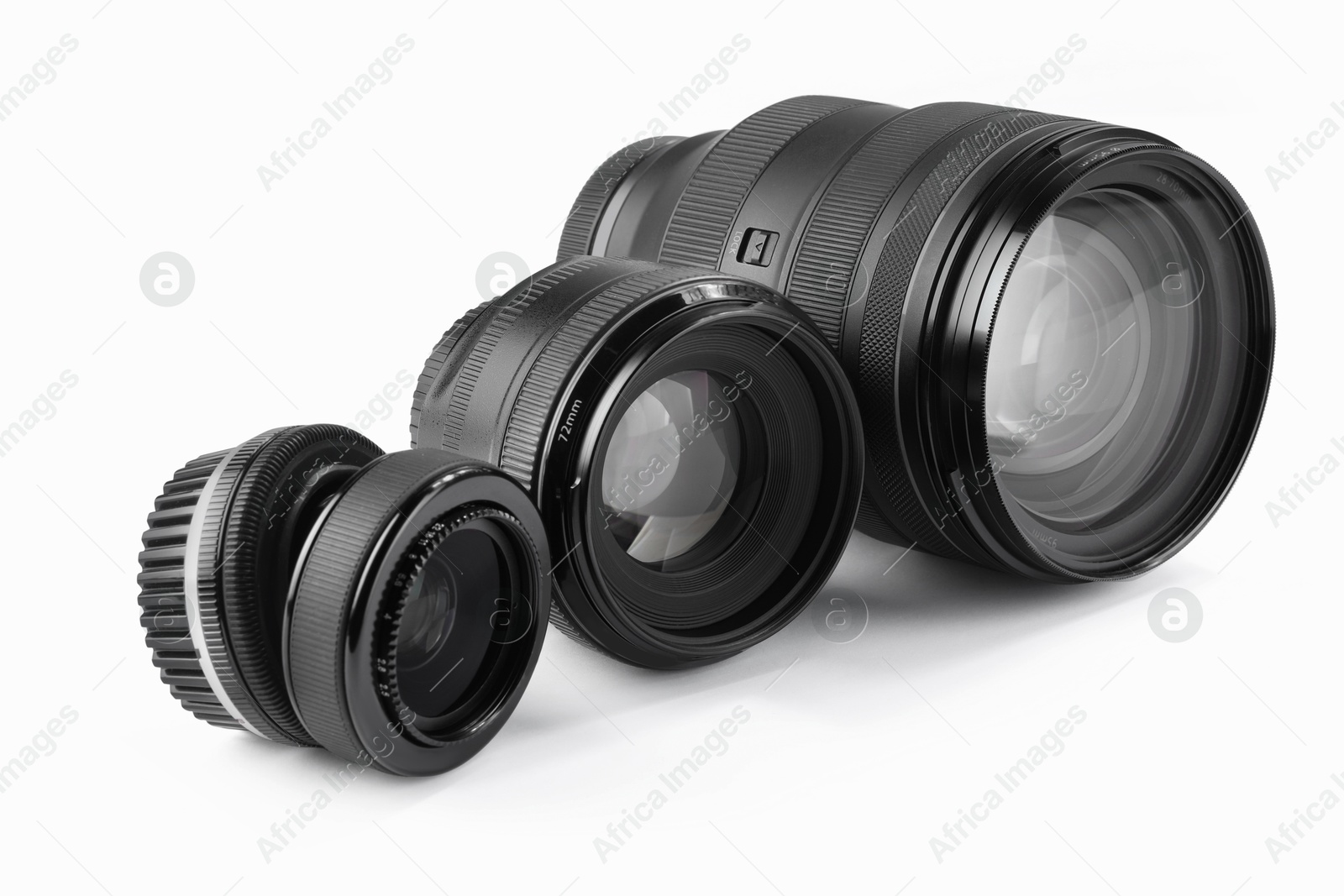 Photo of Camera lens on white background. Photographer's equipment