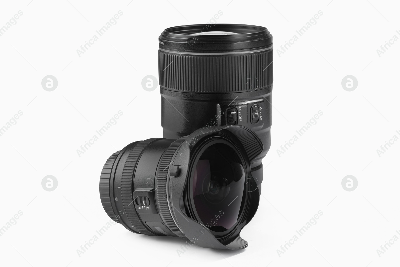 Photo of Camera lens on white background. Photographer's equipment