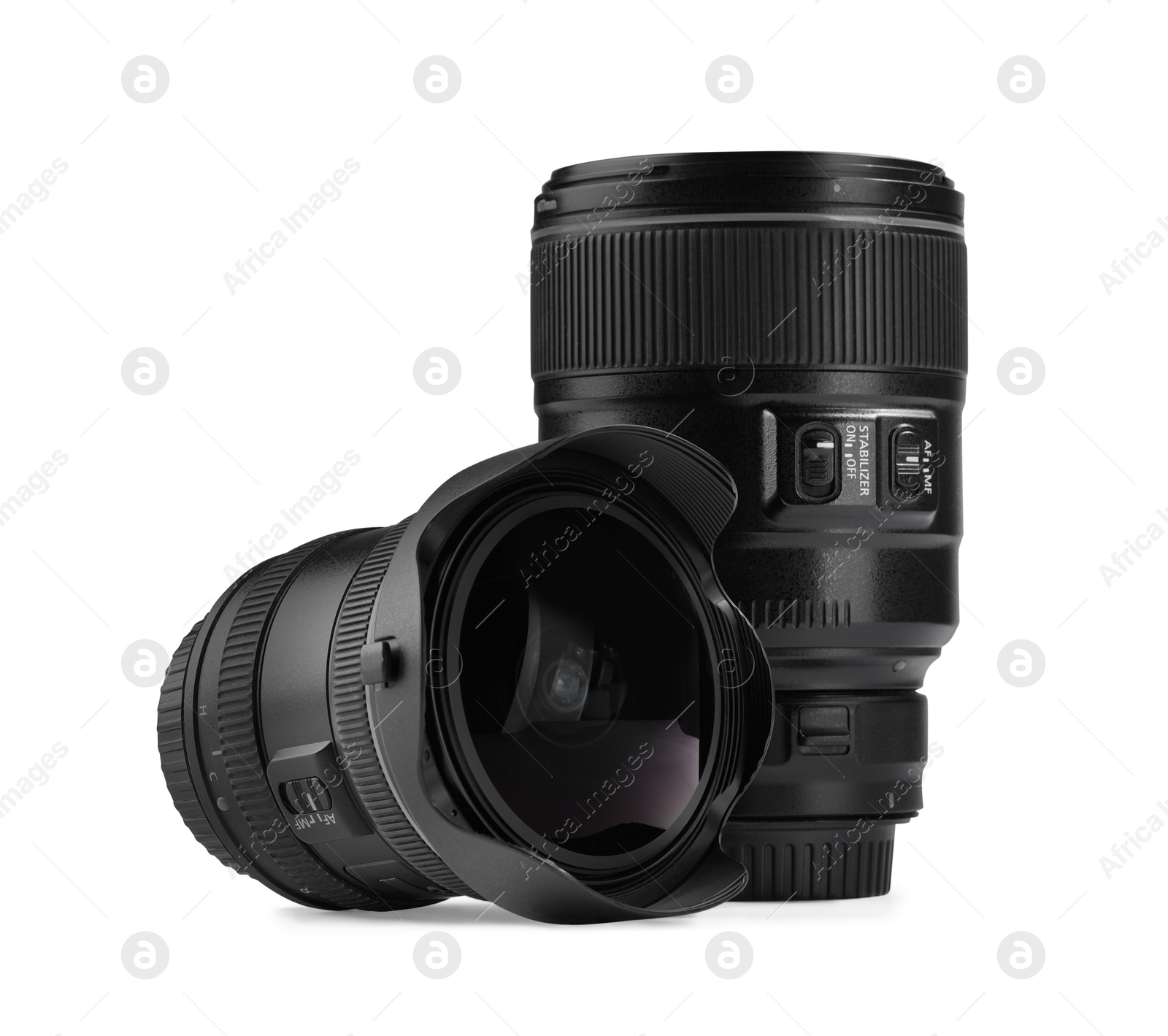 Photo of Camera lens isolated on white. Photographer's equipment