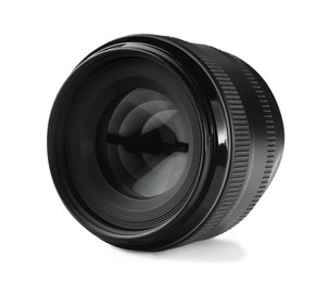 Photo of Camera lens isolated on white. Photographer's equipment