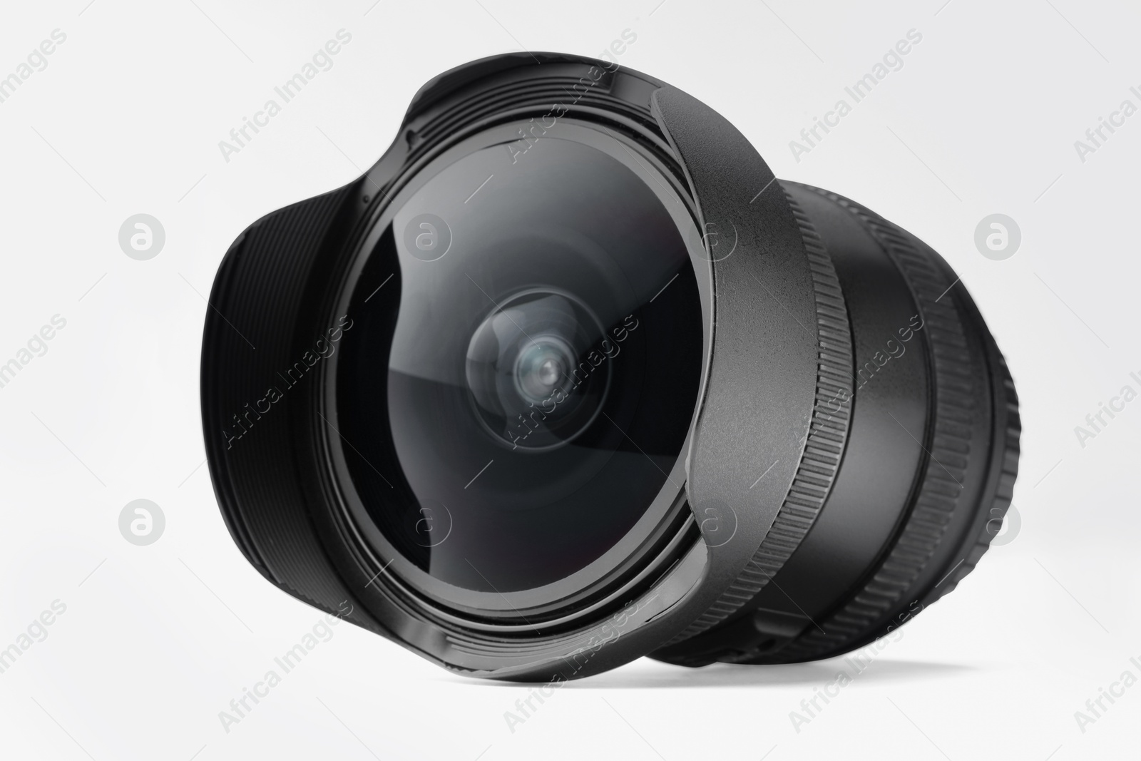 Photo of Camera lens on white background. Photographer's equipment