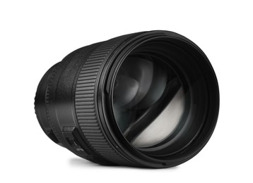 Camera lens isolated on white. Photographer's equipment