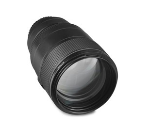 Photo of Camera lens isolated on white. Photographer's equipment