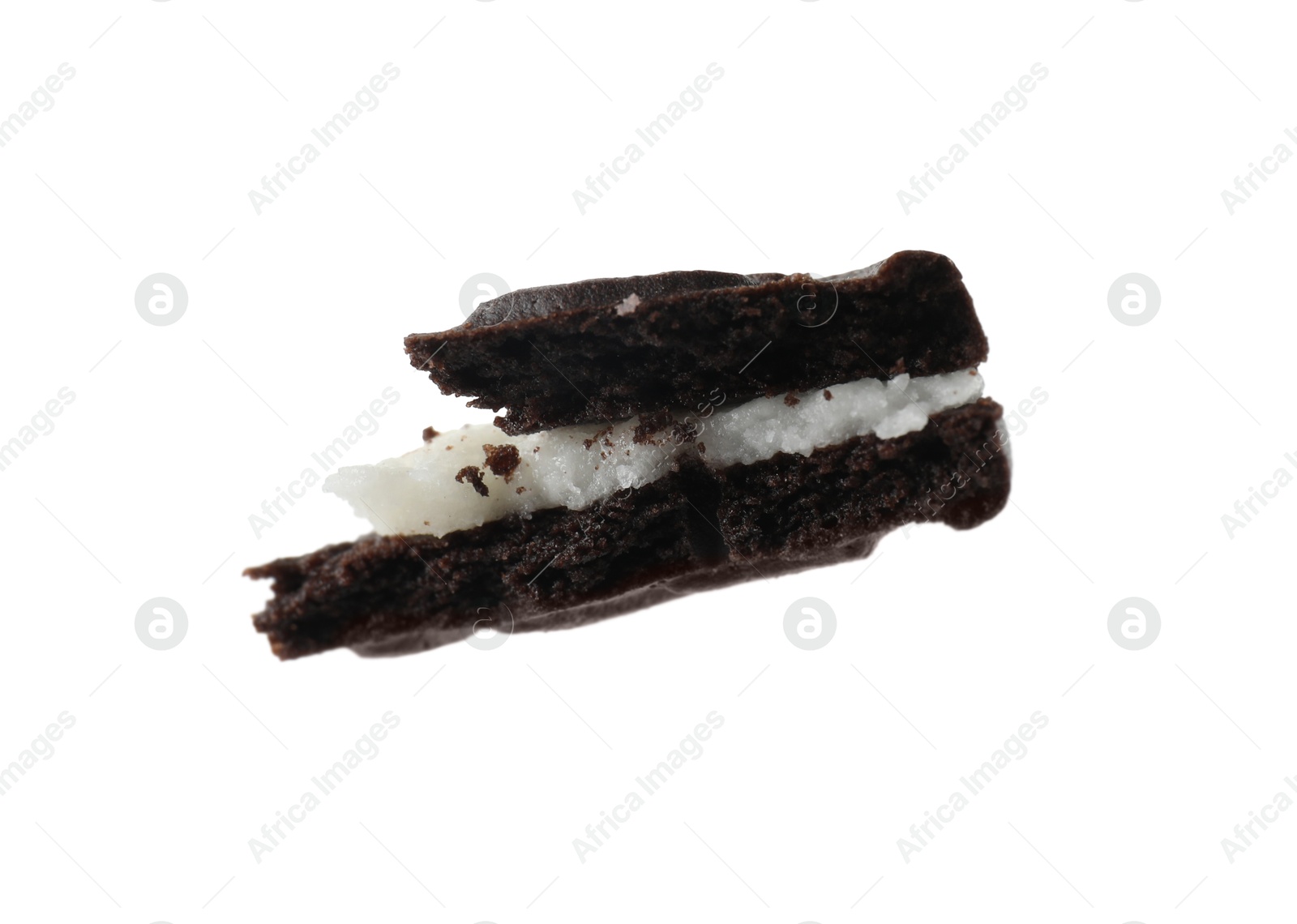 Photo of Piece of tasty sandwich cookie isolated on white