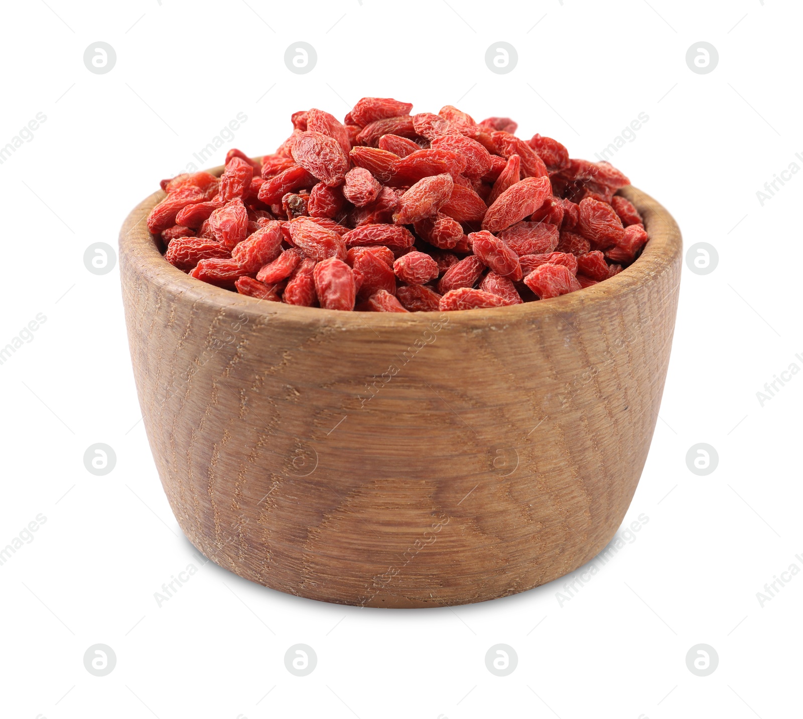 Photo of Dried goji berries in bowl isolated on white