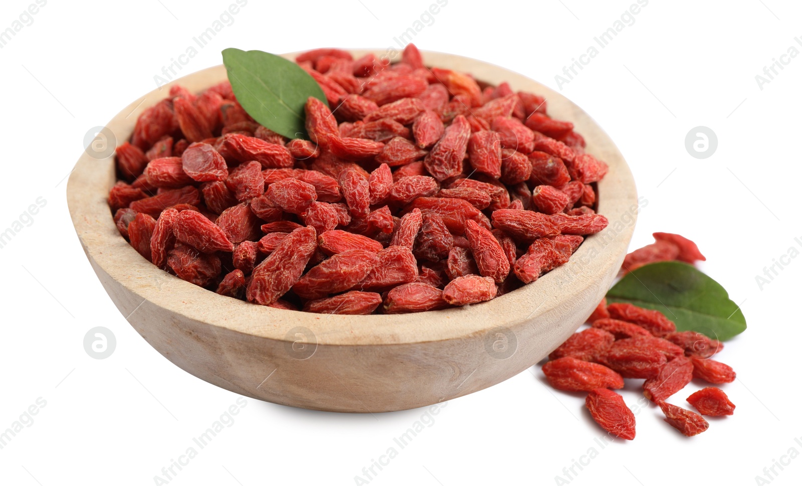 Photo of Dried goji berries in bowl isolated on white