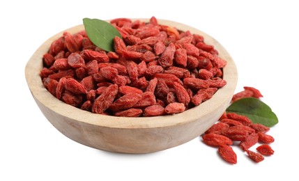 Photo of Dried goji berries in bowl isolated on white