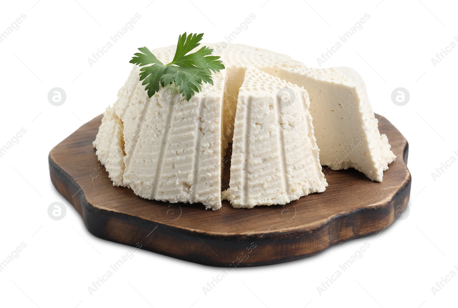 Photo of Tasty ricotta (cream cheese) isolated on white