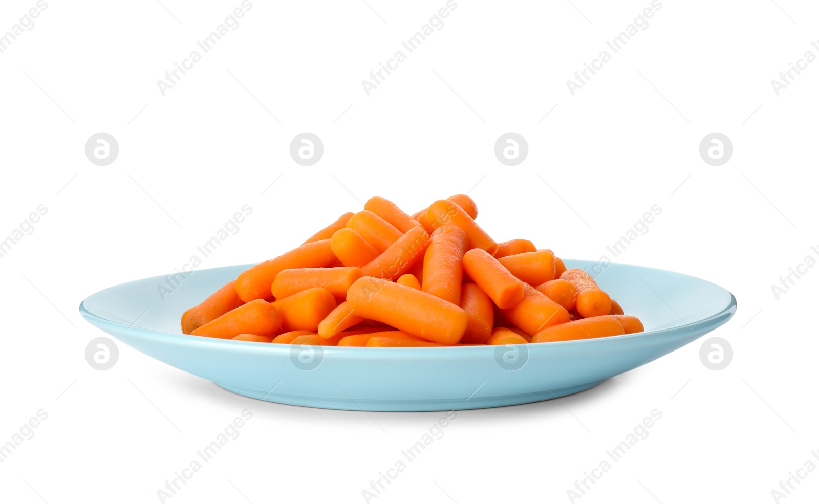 Photo of Pile of baby carrots isolated on white