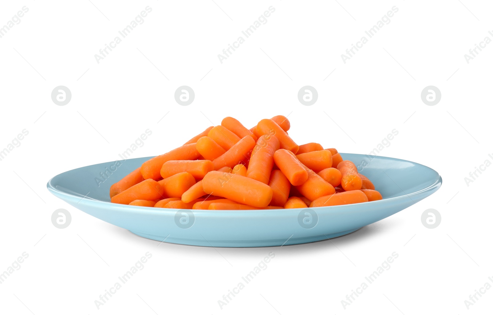 Photo of Pile of baby carrots isolated on white