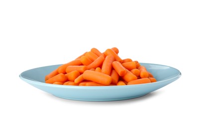 Photo of Pile of baby carrots isolated on white