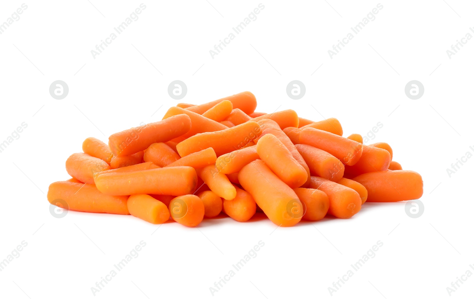 Photo of Pile of baby carrots isolated on white