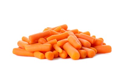 Photo of Pile of baby carrots isolated on white