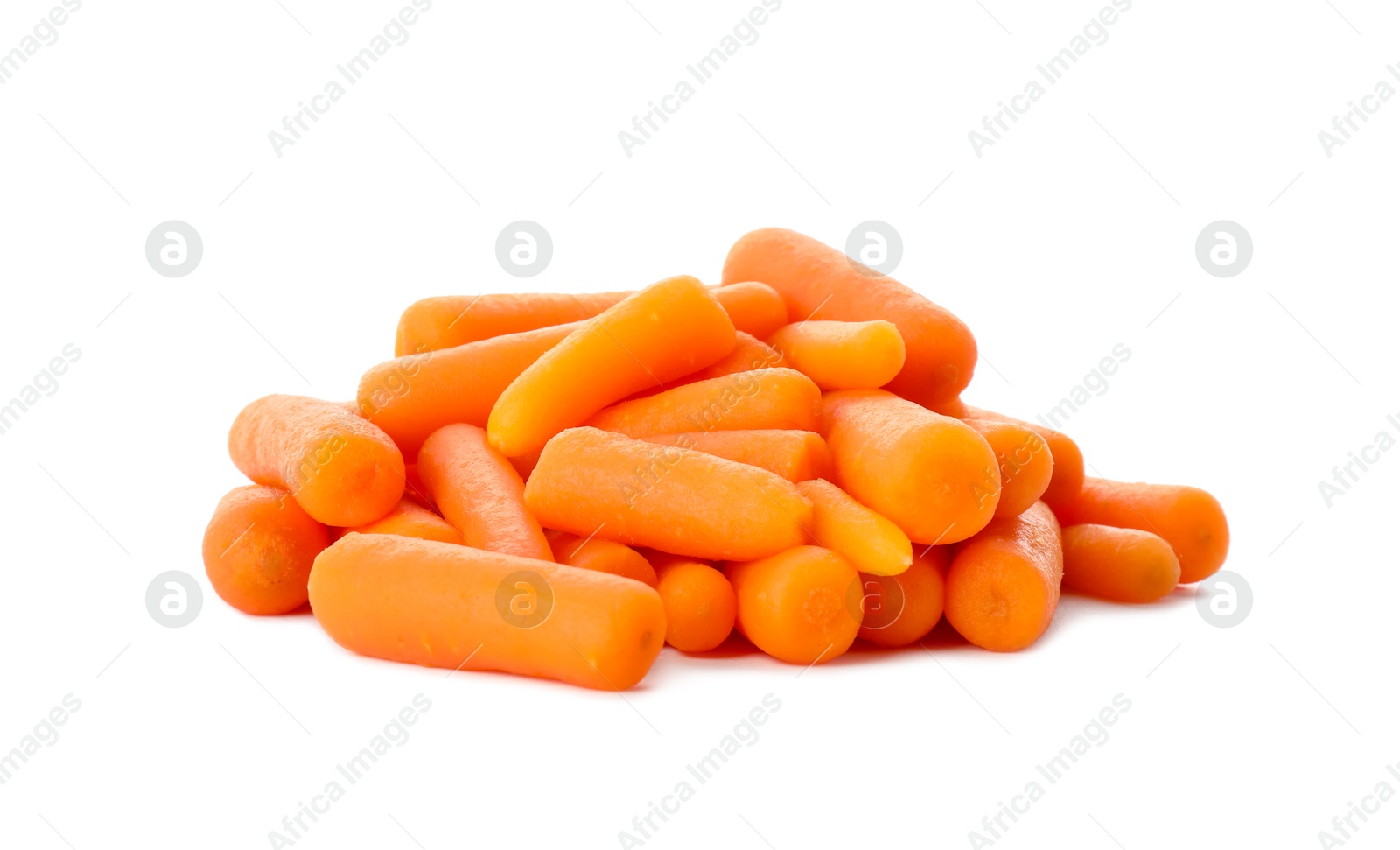 Photo of Pile of baby carrots isolated on white