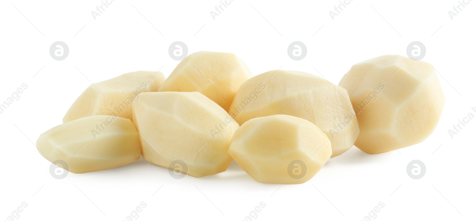 Photo of Peeled fresh raw potatoes isolated on white