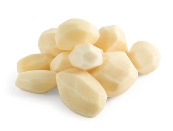 Photo of Peeled fresh raw potatoes isolated on white