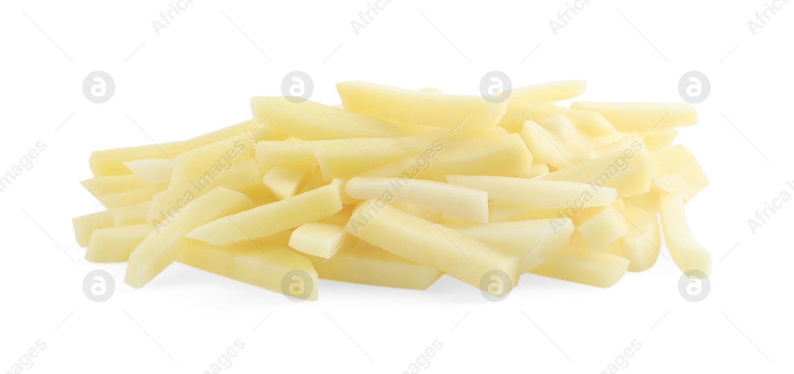 Photo of Cut fresh raw potatoes isolated on white