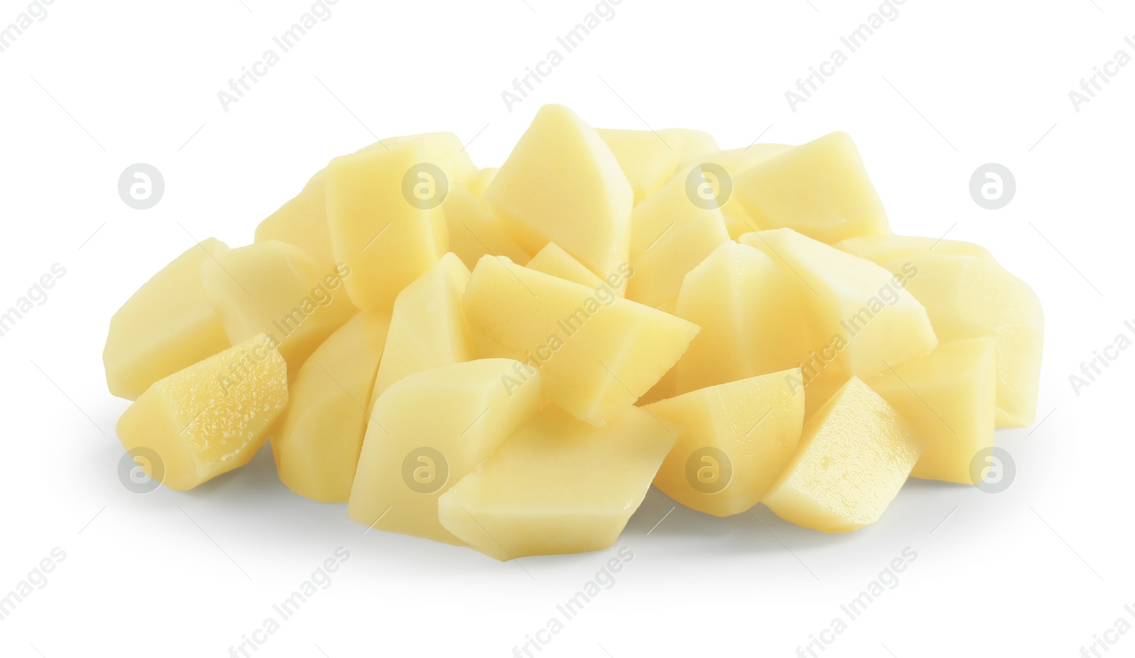 Photo of Cut fresh raw potatoes isolated on white